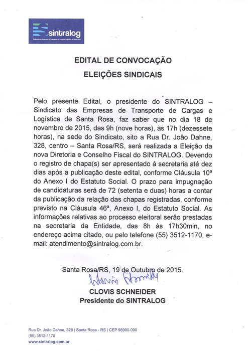 Convocação de Eleições Sindicais