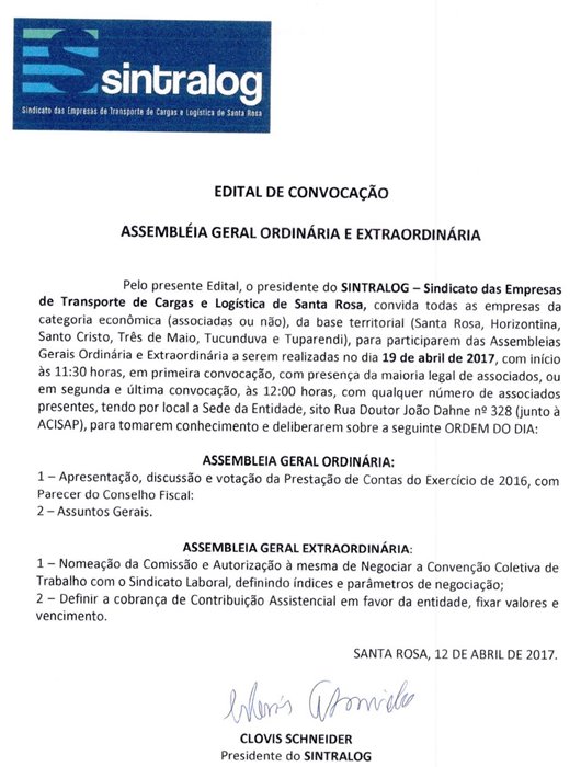 EDITAL DE CONVOCAÇÃO - Assembleia Geral Ordinária e Extraordinária