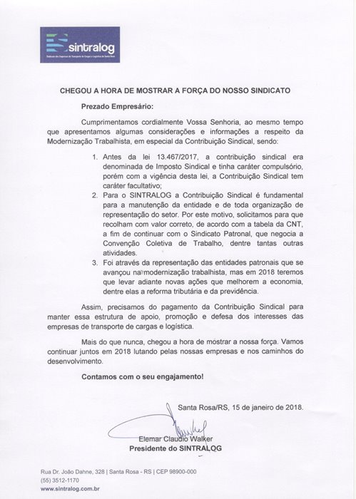 Contribuição Sindical 2018